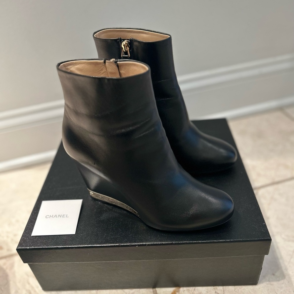 Authentic Chanel Black Lambskin Wedge Boots - Picture 8 of 10